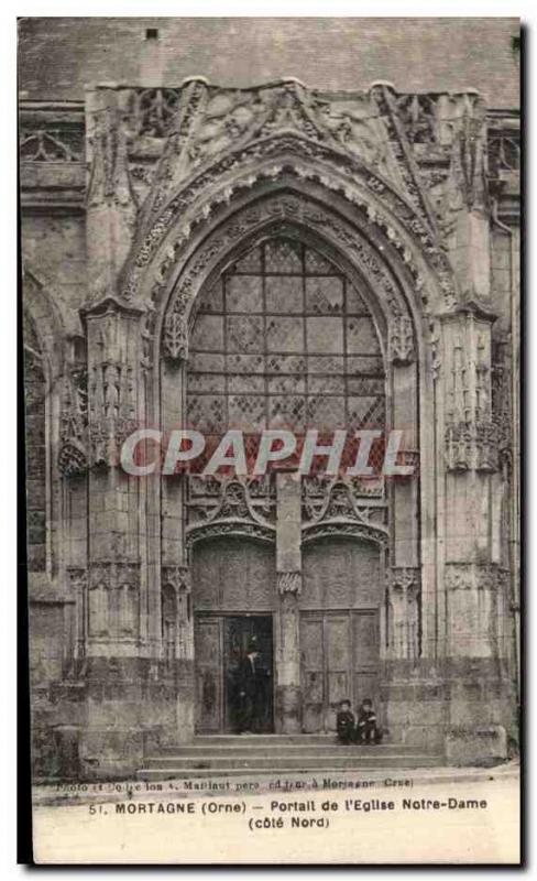 Postcard Old church Mortagne the Portal Notre Dame Children