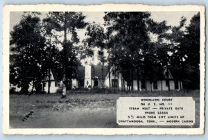 1940 Chattanooga Tennessee Postcard Woodlawn Court Modern Cabins Steam Heat Bath