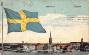 B001 Sweden 1908 Stockholm Riddarholmen Flag vintage postcard