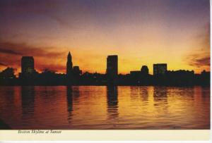 Boston Skyline at Sunset MA Massachusetts Unused Postcard D30