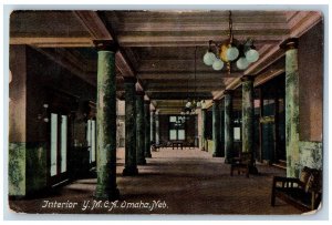 Omaha Nebraska NE Postcard Interior Y.M.C.A. Building 1910 Antique Chandeliers