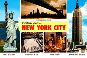 New York City Greetings With Brooklyn Bridge Statue Of Liberty Times Square a...