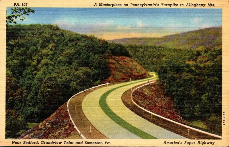 Pennsylvania Turnpike Scene Near Bedford Grandview Point and Somerset 1949 Cu...