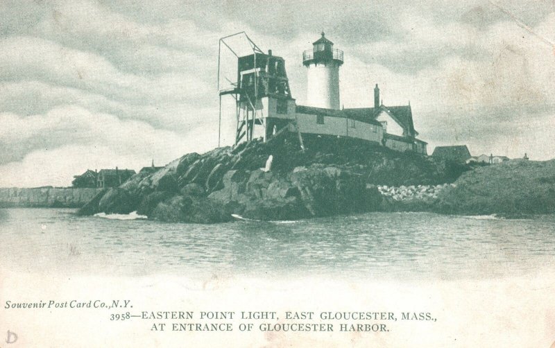 Vintage Postcard Eastern Point Light Entrance Harbor Gloucester Massachusetts MA