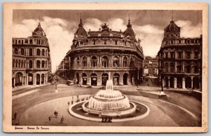 Vtg Genova Italy Piarra De Ferrari Fountain Square Genoa Postcard