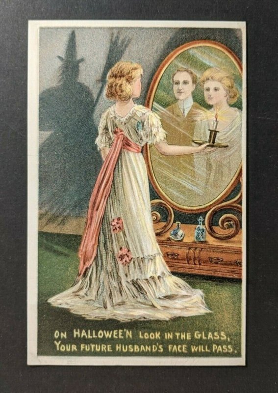 Vintage Halloween Mirror Illustrated Embossed Postcard