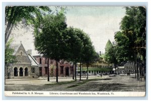 1914 Library Courthouse and Woodstock Inn, Woodstock Vermont VT Postcard