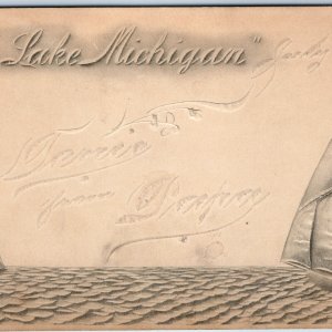 July 19, 1912 Lake Michigan Paper Carving Artistic Novelty Postcard Sailboat A73