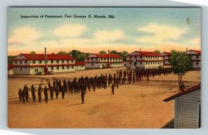Army Fort George G. Meade, MD-Maryland, Inspection of Personnel, Linen Postcard