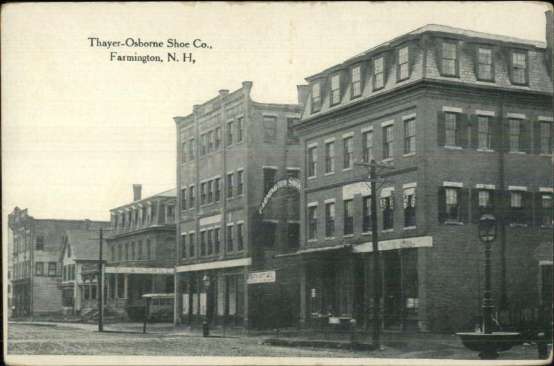 Farmington NH Town Bldgs - Mislabeled Thayer-Osborne Shoe Co Postcard 