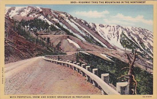 Highway Thru The Mountains In The Northwest With Perpetual Snow And Scenic Gr...