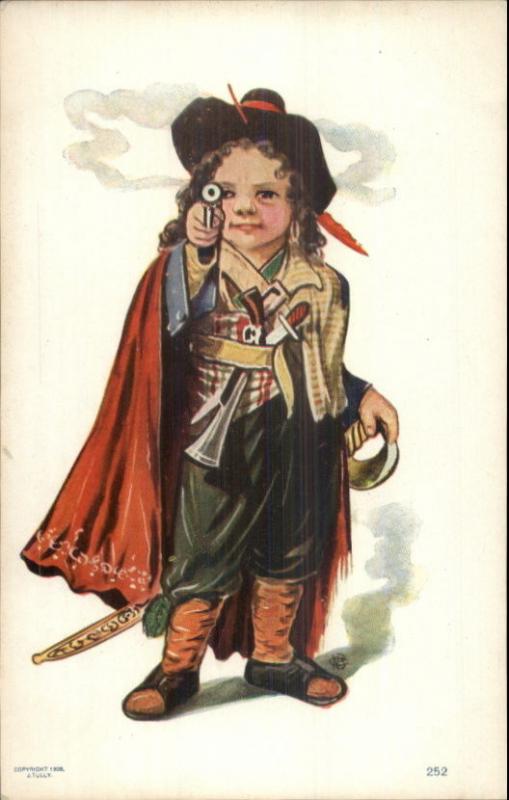 Little Swashbuckler Pirate Boy Pointing Pistol J. TULLY c1910 Postcard