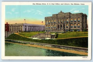 Des Moines IA Postcard Des Moines River US Post Office Library Zontians Meeting