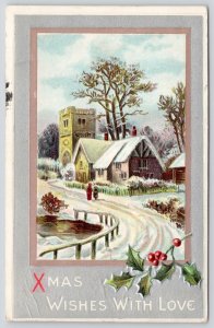 Christmas Holiday~People Walking Down Snowy Path~Village~c1910 Postcard 