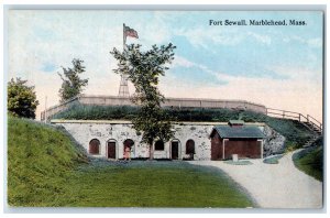 c1910 US Flag Fort Sewall Marblehead Massachusetts MA Antique Unposted Postcard