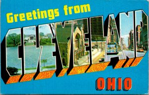 Vtg 1960s Greetings from Cleveland Ohio OH Large Letter Postcard