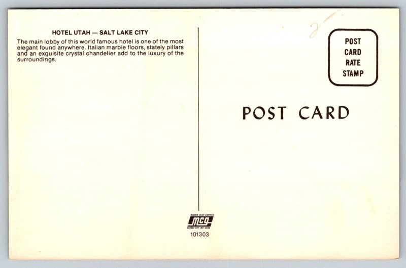 Hotel Utah   Salt Lake City  Postcard