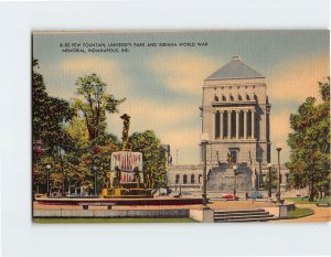 Postcard De Pew Fountain University Park And Indiana World War Memorial, IN