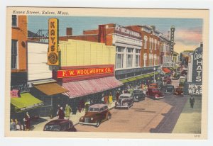 P2091, vintage postcard f.w. woolworth store traffic essex street salem mass