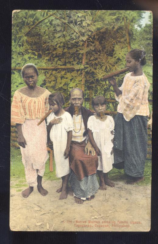 TAGEGAPAO CAGAYAN PHILIPPINES WOMEN SMOKING FAMILY CIGARS VINTAGE POSTCARD CIGAR