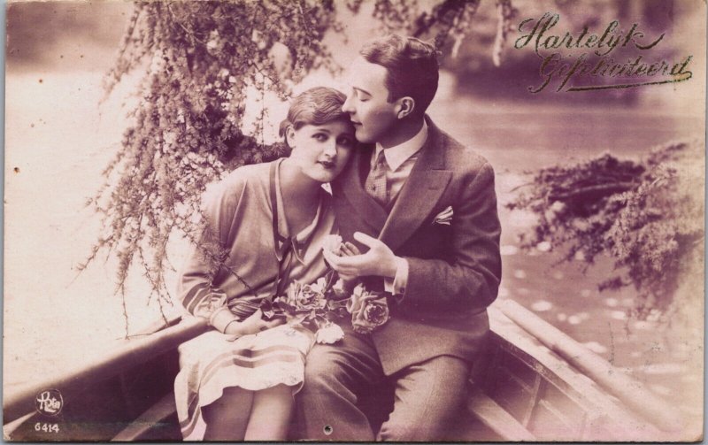 Victorian Couple In A Boat Vintage RPPC C161