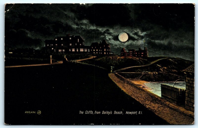 Postcard Newport Rhode Island c1910s The Cliffs From Bailey’s Beach Night View