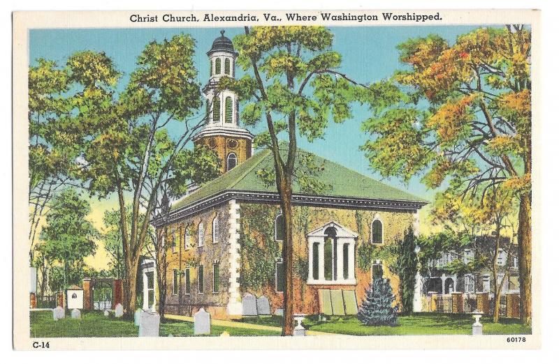 VA Alexandria Christ Church Where Washington Worshipped Vtg Linen Postcard