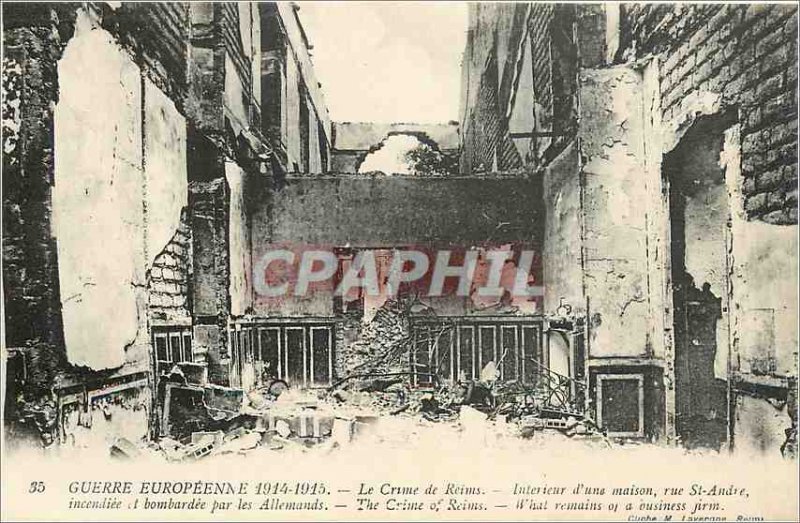 Old Postcard Murder Reims Interior of a house Rue St Andre