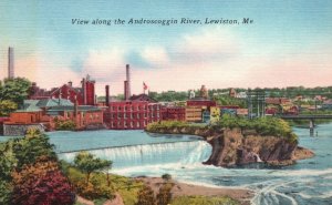 Vintage Postcard 1930's View Along The Androscoggin River Lewiston Maine ME