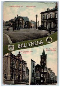 c1910 Ballymena Pentagon Looking East Ireland Multiview Antique Posted Postcard