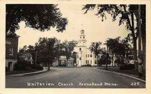 Kennebunk ME Unitarian Church Street View , Real Photo Postcard