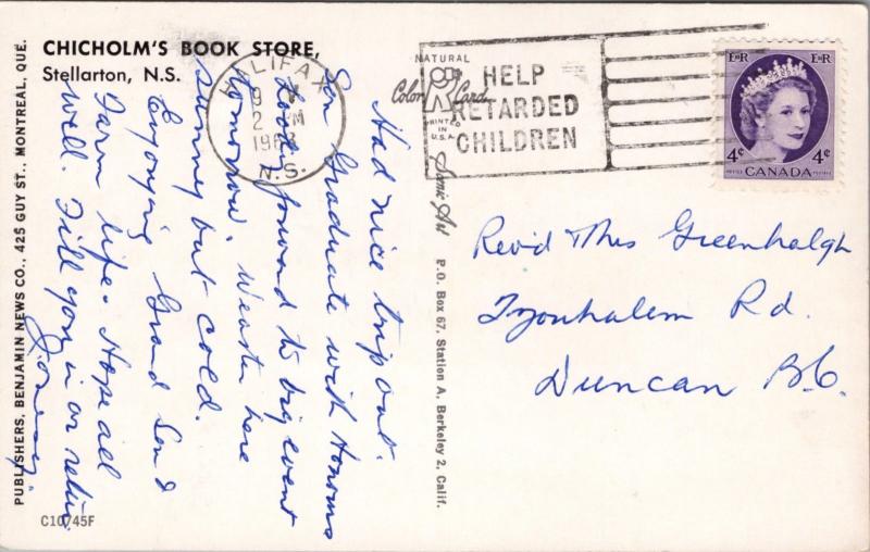 Chicholm's Book Store Stellarton NS Nova Scotia Wife Humour Comic Postcard D40