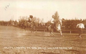 RPPC OLIVE LINDSEY BAD HOLLY WEISSER RODEO COWBOY REAL PHOTO POSTCARD (1920s)