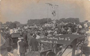 H13/ Woodhull Illinois RPPC Postcard c1910 Field Day Crowd Side Show Trapeze