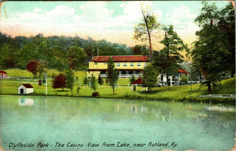 Casino Barco Casa Lago Clyffeside Parque Ashland Ky Kentucky 1910s Postal