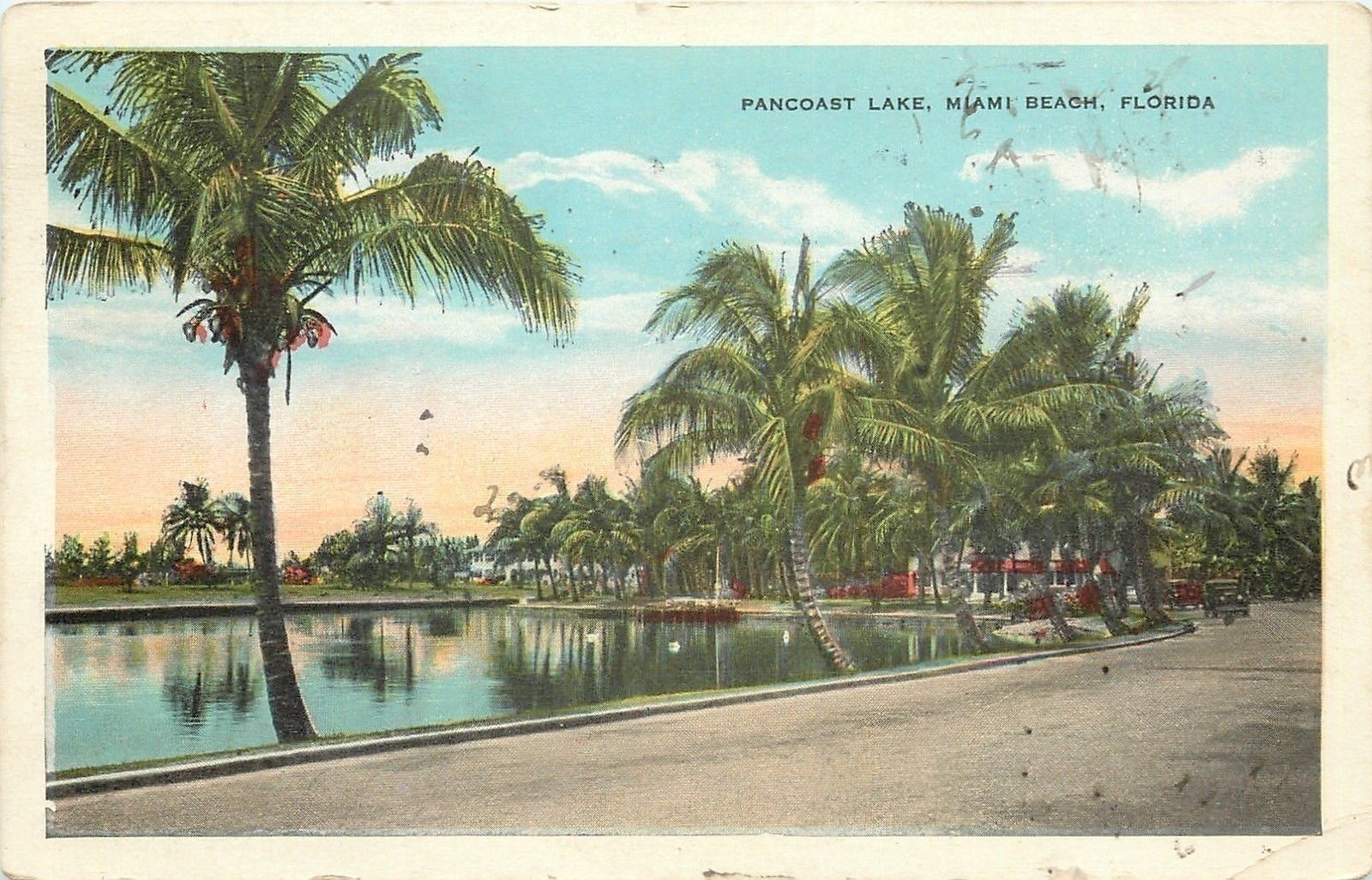 Miami Beach FloridaCurve Around Pancoast LakeBuilding1930 Postcard