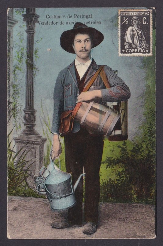 Vintage postcard, National costume, Portugal, Oil seller