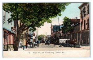 MILTON, Pennsylvania PA ~Market Day FRONT STREET Scene Handcolored 1908 Postcard