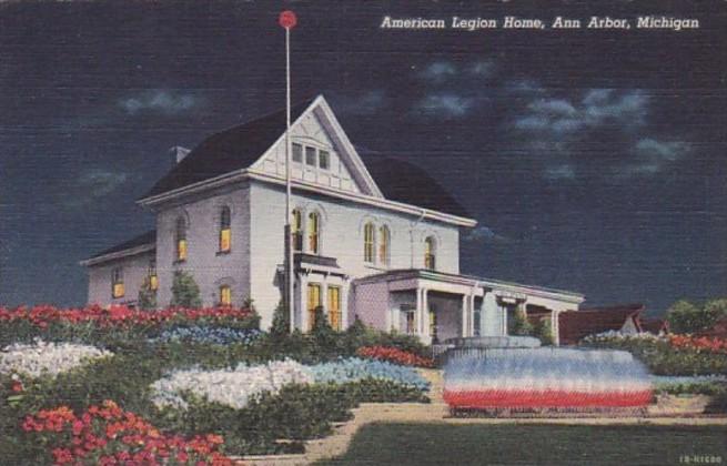 Michigan Ann Arbor American Legion Home At Night Curteich