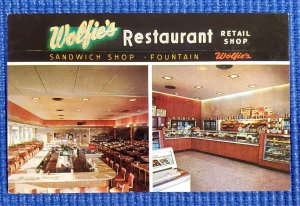 Vtg c1950's Wolfie's Restaurant Sandwich Shop/Fountain St Petersburg FL Postcard