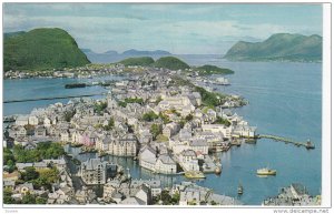 ALESUND, Norway; Bird's Eye View of Fishing Village, 40-60s