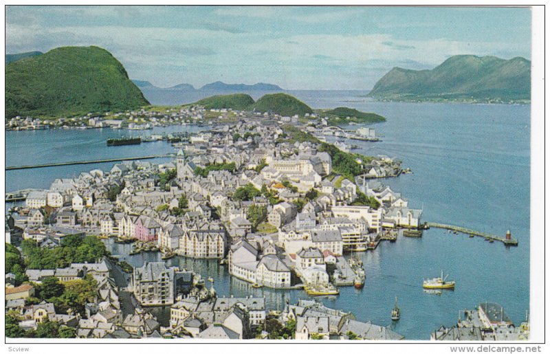 ALESUND, Norway; Bird's Eye View of Fishing Village, 40-60s