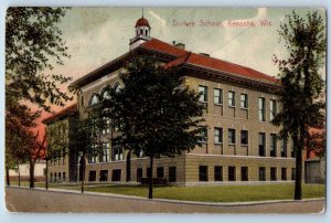 1910 Durkee School Building Campus Tower Trees Street Kenosha Wisconsin Postcard