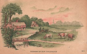 Vintage Postcard 1909 Scenes Of Our Childhood Farm Land Cow Pasture Grass