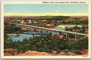 Pillsbury Drive Over Kansas River Manhattan Kansas KS Bridge Posted Postcard