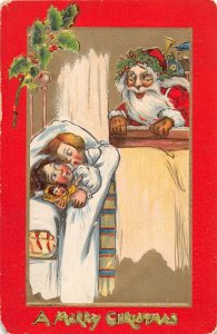 J61/ Santa Claus Christmas Postcard c1910 Girls Sleeping Horn 50