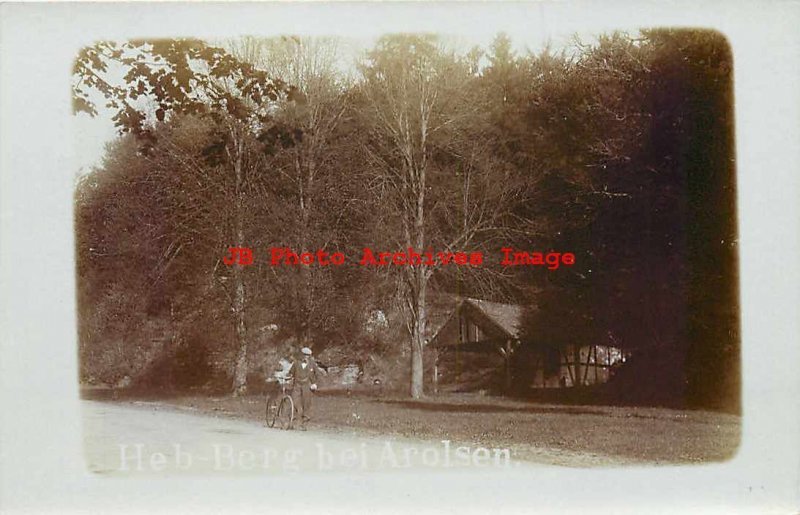 Germany, Bad Arolsen, RPPC, Heb-Berg, Man with Bicycle