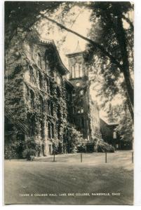 Tower and College Hall Lake Erie College Painesville Ohio 1940s postcard