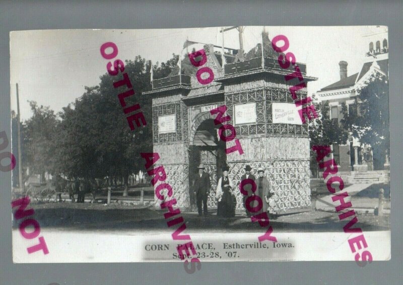 Estherville IOWA RPPC 1907 CORN PALACE Crop Art HARVEST FESTIVAL nr Lake Okoboji