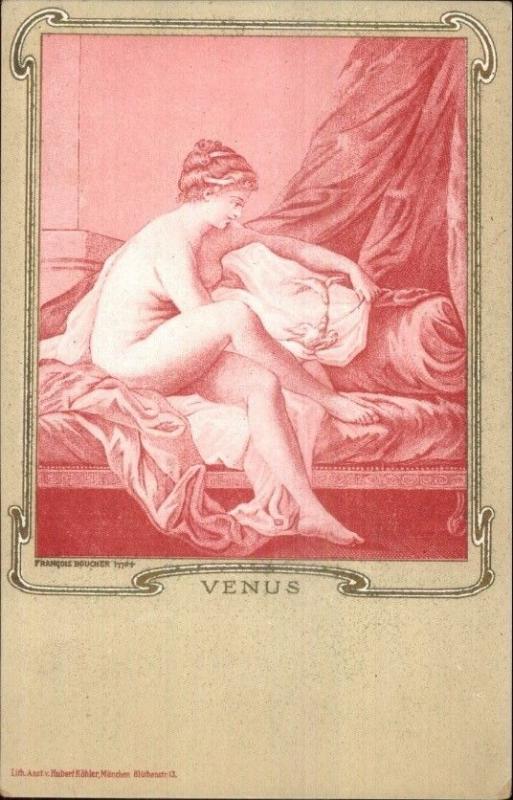 Art Nouveau - Beautiful Woman VENUS Pink Tint Francois Boucher c1900 Postcard